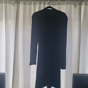 Sandro Heather Grey knit midi with gold shoulder to sleeve accent buttons